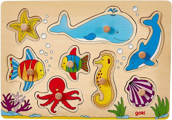 goki Holzpuzzle für Kleinkinder 8 Teile Tiere der Welt Fische / Meerestiere