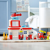 LEGO® 10970 DUPLO Feuerwehrwache mit Hubschrauber, Feuerwehr-Spielzeug für Kleinkinder ab 2 Jahre mit Feuerwehrauto
