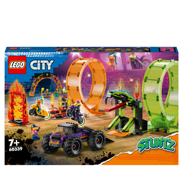LEGO&reg; 60339 City Stuntz Stuntshow-Doppellooping Set, inkl. Rampe, Monstertruck, 2x Motorrad und 7 Minifiguren, Spielzeug f&uuml;r Kinder ab 7 Jahre