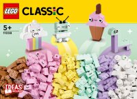 LEGO® 11028 Classic Pastell Kreativ-Bauset Bausteine-Box, Konstruktionsspielzeug für Mädchen und Jungen ab 5 Jahren mit Modellen; Eiscreme, Dinosaurier, Katze & mehr