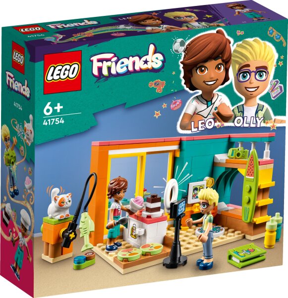 LEGO® 41754 Friends Leos Zimmer Backen Spielset, Sammler Spielzeug für Mädchen sowie Jungen mit Olly Mini-Puppe und Kätzchen Churro, 2023 Serie Figuren, kleines Geschenk