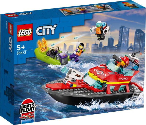 LEGO® 60373 City Feuerwehrboot, Spielzeug, das im Wasser schwimmt, mit Rennboot, 3 Minifiguren und Jetpack, Feuerwehr-Boot-Spielzeug Geschenkidee für Jungen und Mädchen ab 5 Jahren