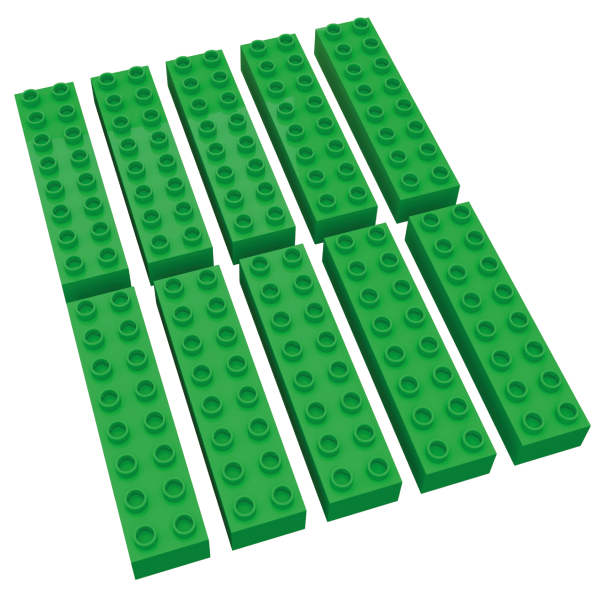 Hubelino große Bausteine 10 St einfarbig sortiert kompatibel mit anderen großen Bausteinen 2x8 Noppen Grün